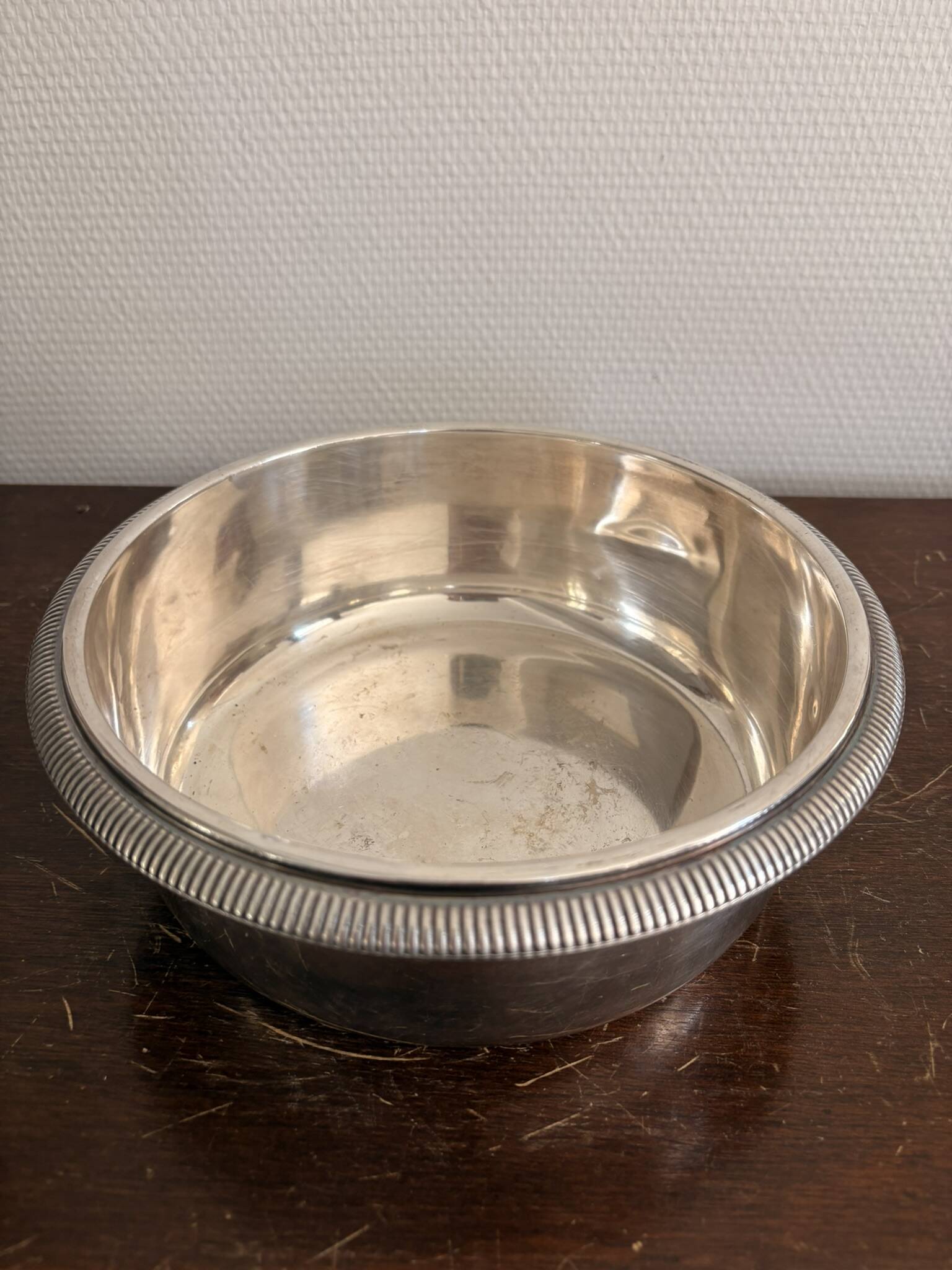 Antique Round Serving Dish Beaded Silver-Plated Metal Louis XVI Mark