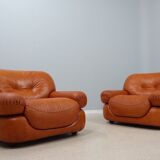 Sapporo cognac leather armchairs by girgi 1970s