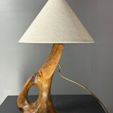French midcentury brutalist olive wood table lamp, 1950s