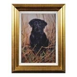John Trickett b.1952. Black Labrador. Oil on Board. Framed. Original Dog Oil Painting. Portrait.