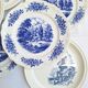 Vintage blue Moulin des Loups dinner plates