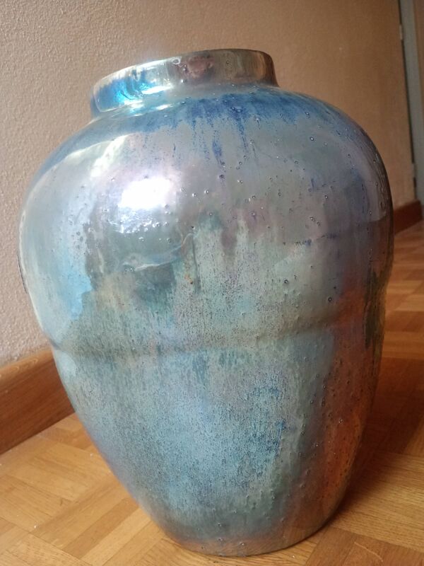 Cytère Unis-France - Vase balustre 40cm Grès bleu métal Rambervillers