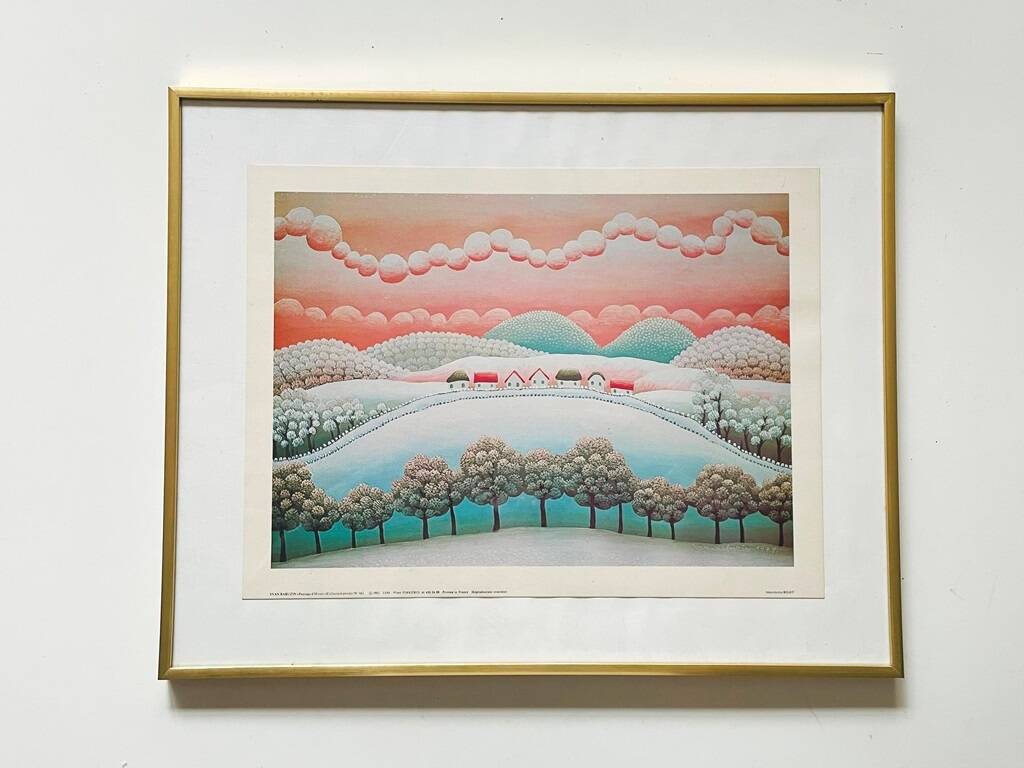 Art print by I. Rabuzin: "Naïve Landscape" Vintage 70s