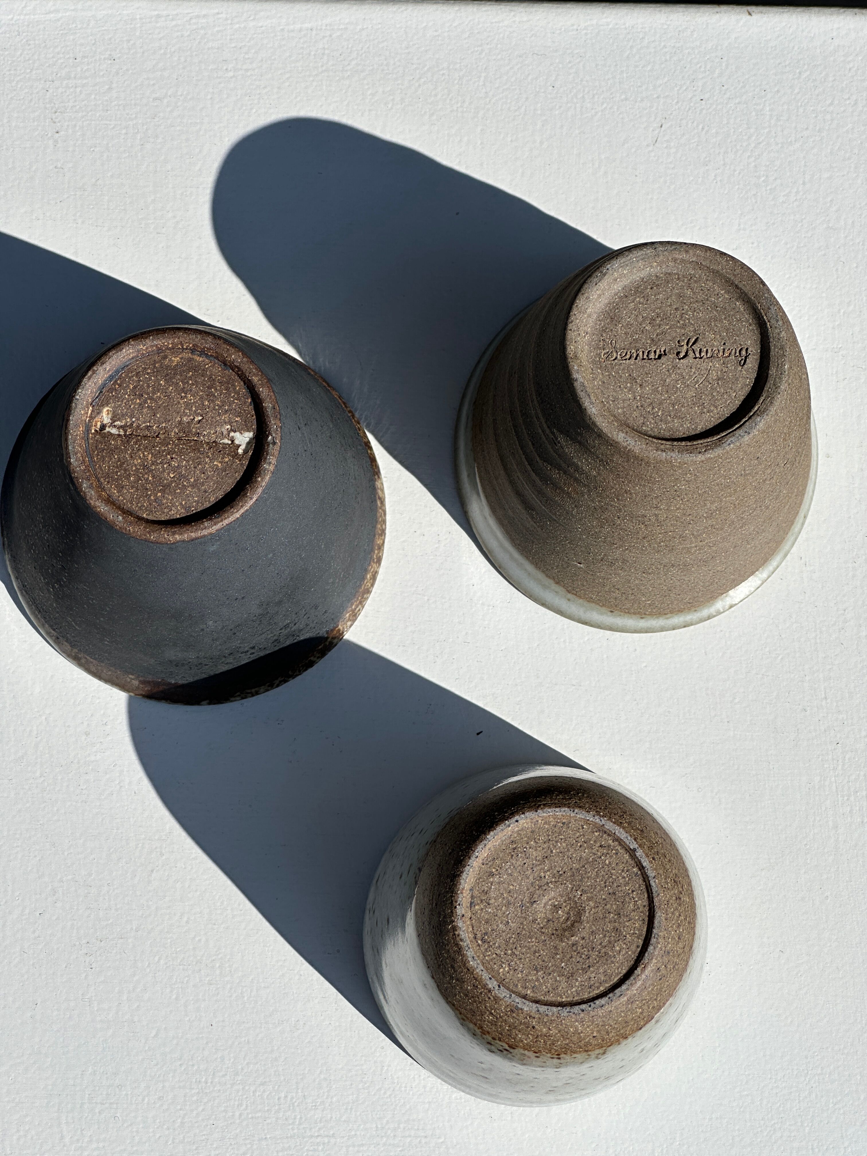 Set of 3 cups / mug in Indonesian ceramic (black, matte brown & speckled glazed)