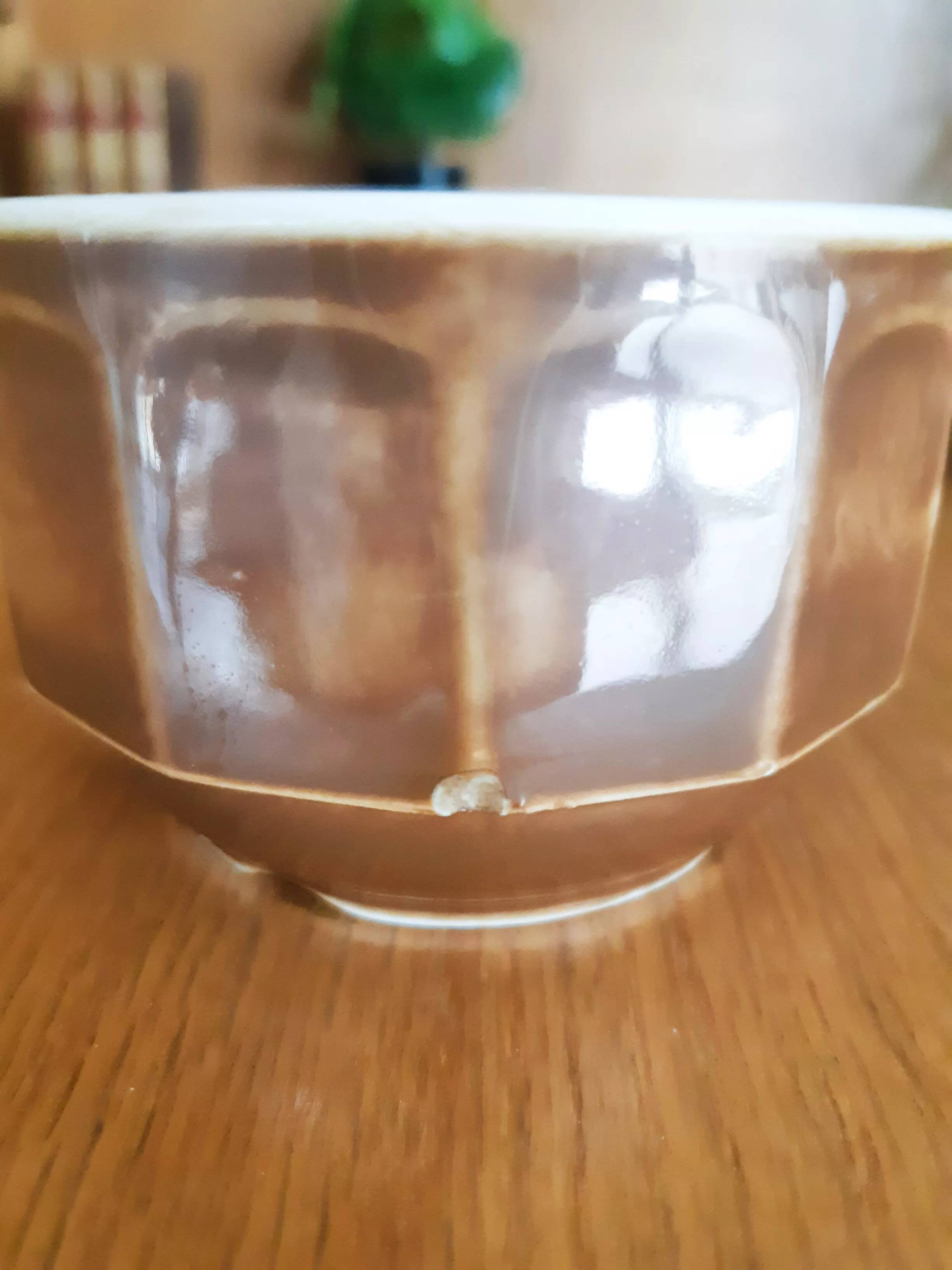 8 tasses à café de bistrot marron et blanche, en porcelaine, vintage