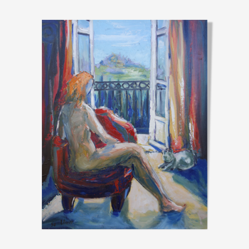 Oil on canvas Woman with cat