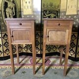 Pair of bedside tables in solid oak and marble