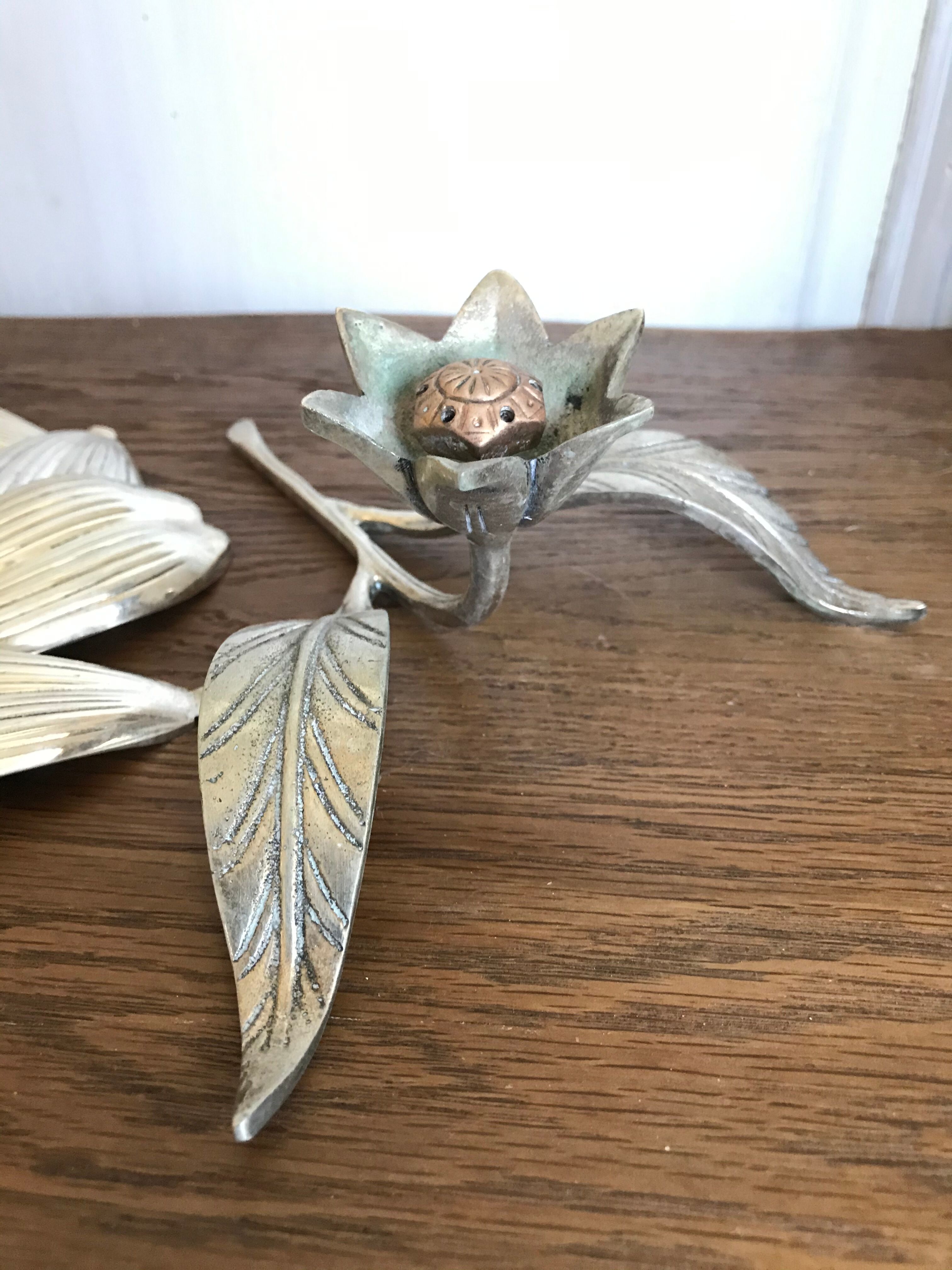 Vintage silver metal flower ashtray
