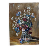 Oil on old panel, still life signed