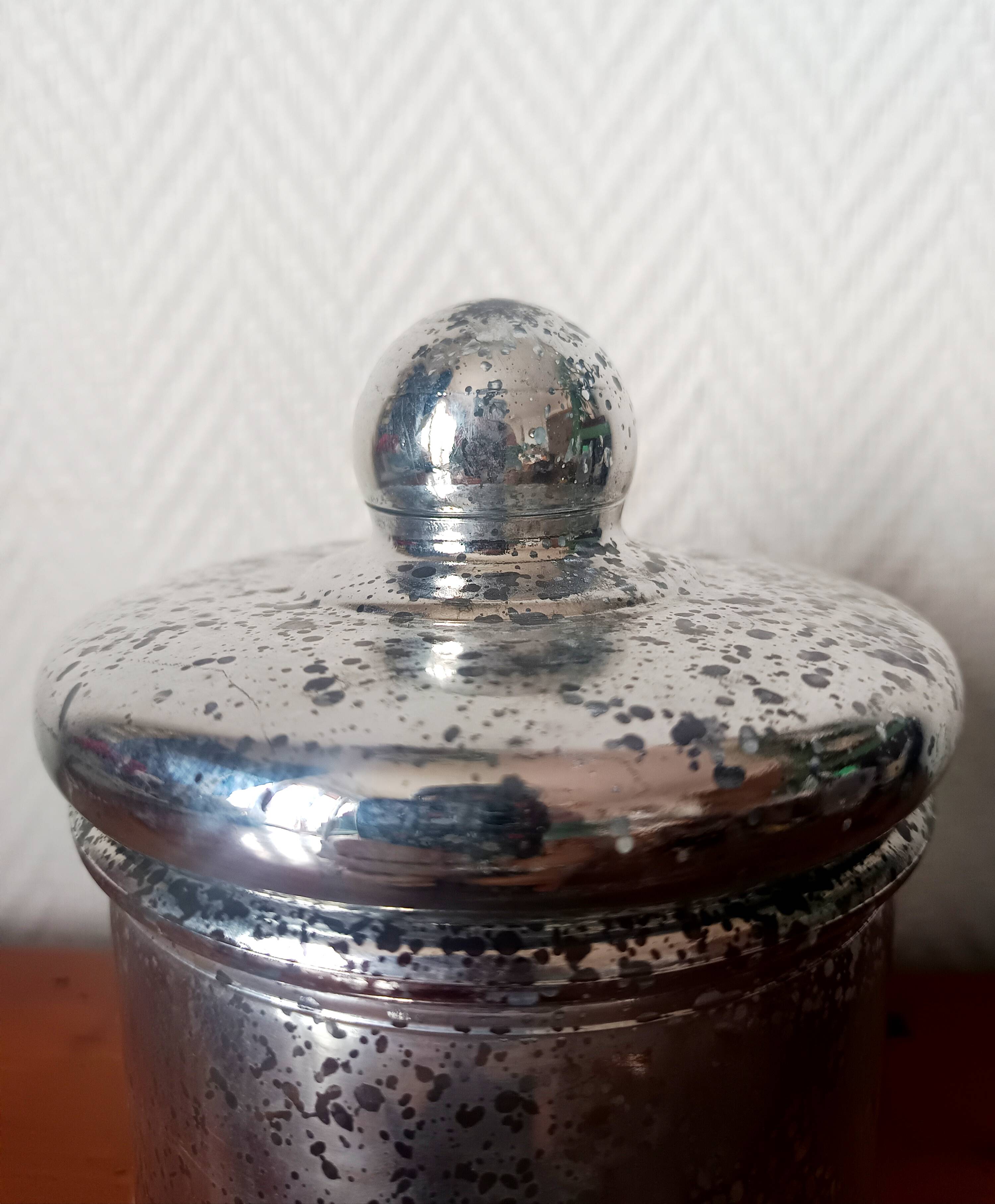 Vintage candy dish in reverse-painted glass