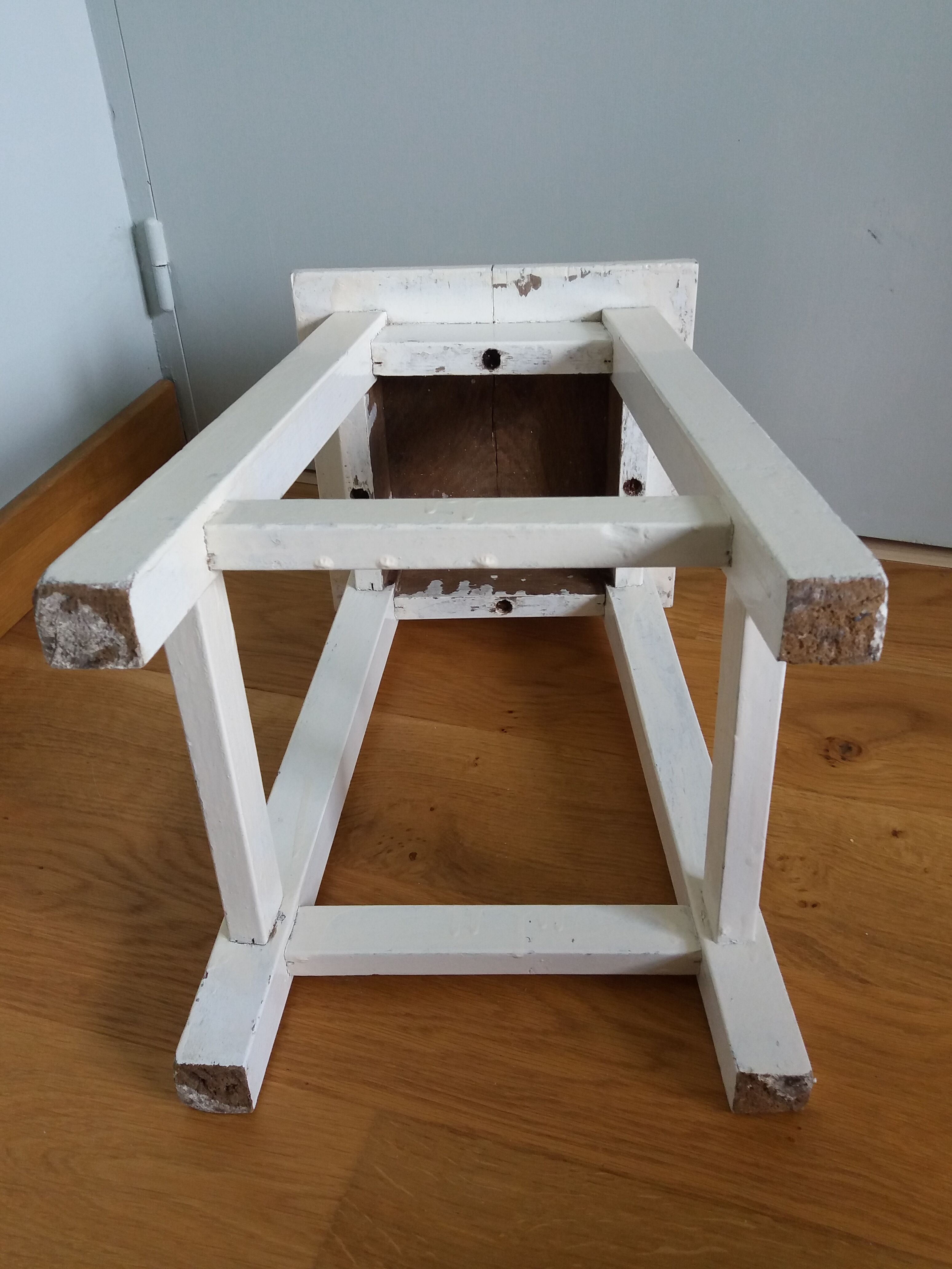 Square workshop stool painted white