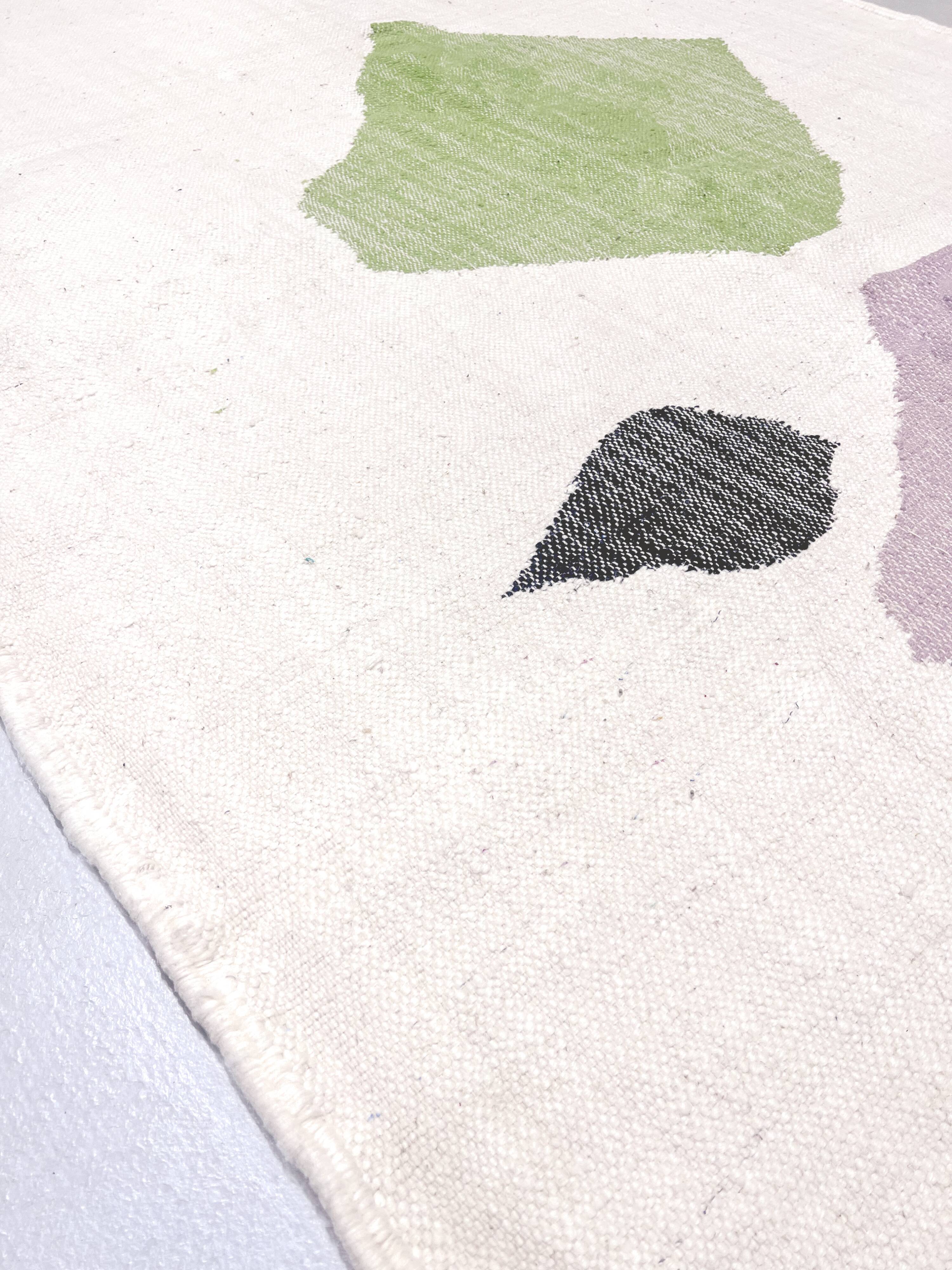 Ecru Moroccan Berber kilim with colorful patterns, 3.10x1.92m