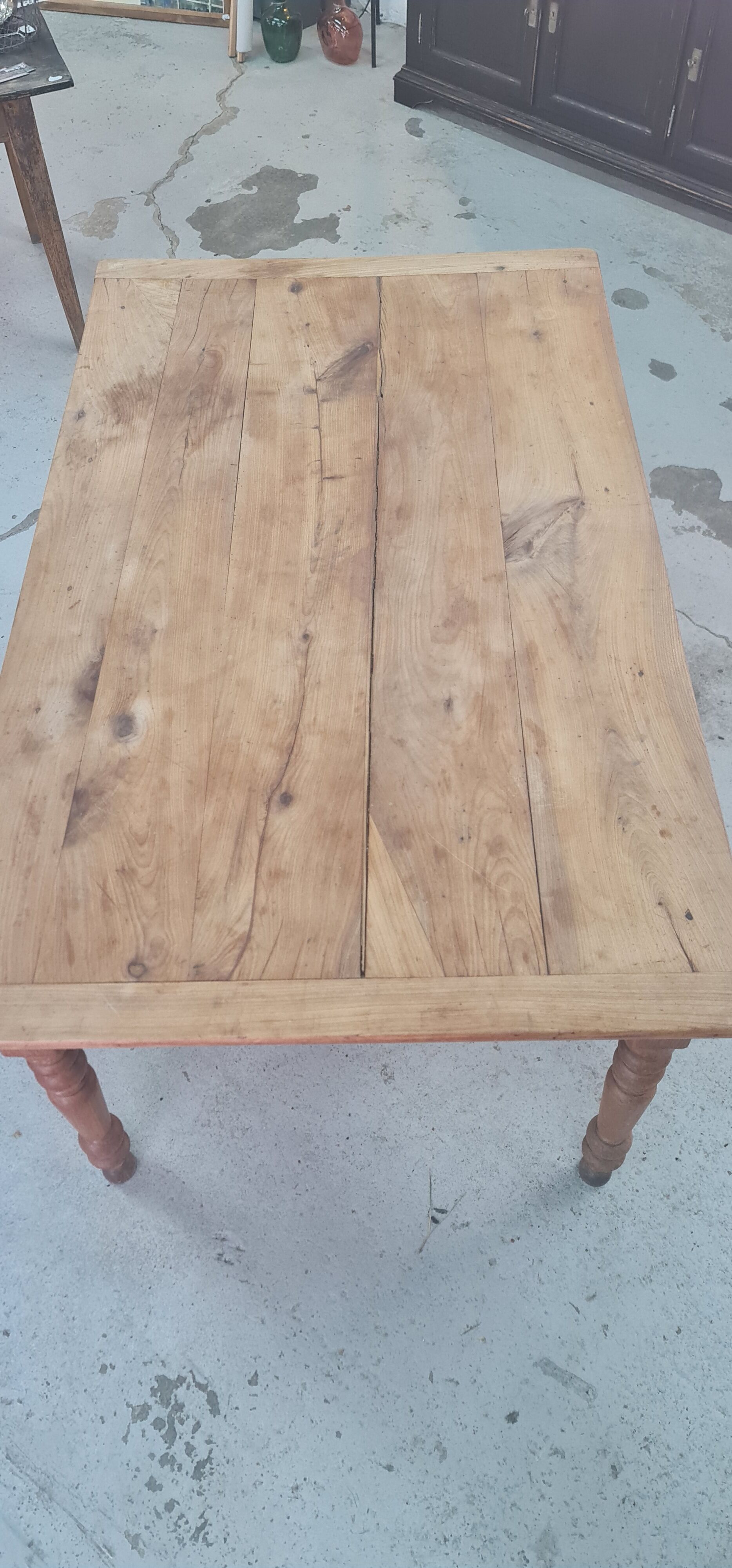 Farmhouse table wood foot turned