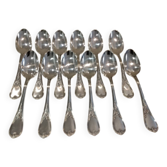 12 silver-plated metal soup spoons, Ercuis Dubarry model.