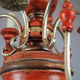 Italian chandelier in patinated wood, 50s