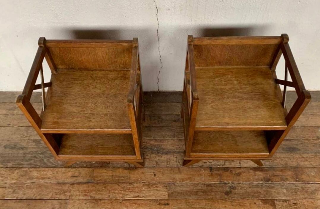 Paire de chevets vintage en chêne clair années 1950 pieds compas
