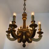 60s carved wood candle chandelier
