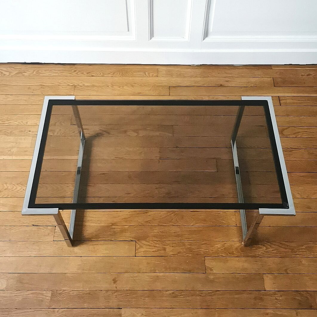 Coffee table chrome and glass, 1970