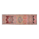 Tapis de couloir vintage turc Oushak fait main en laine et coton rose, années 1970