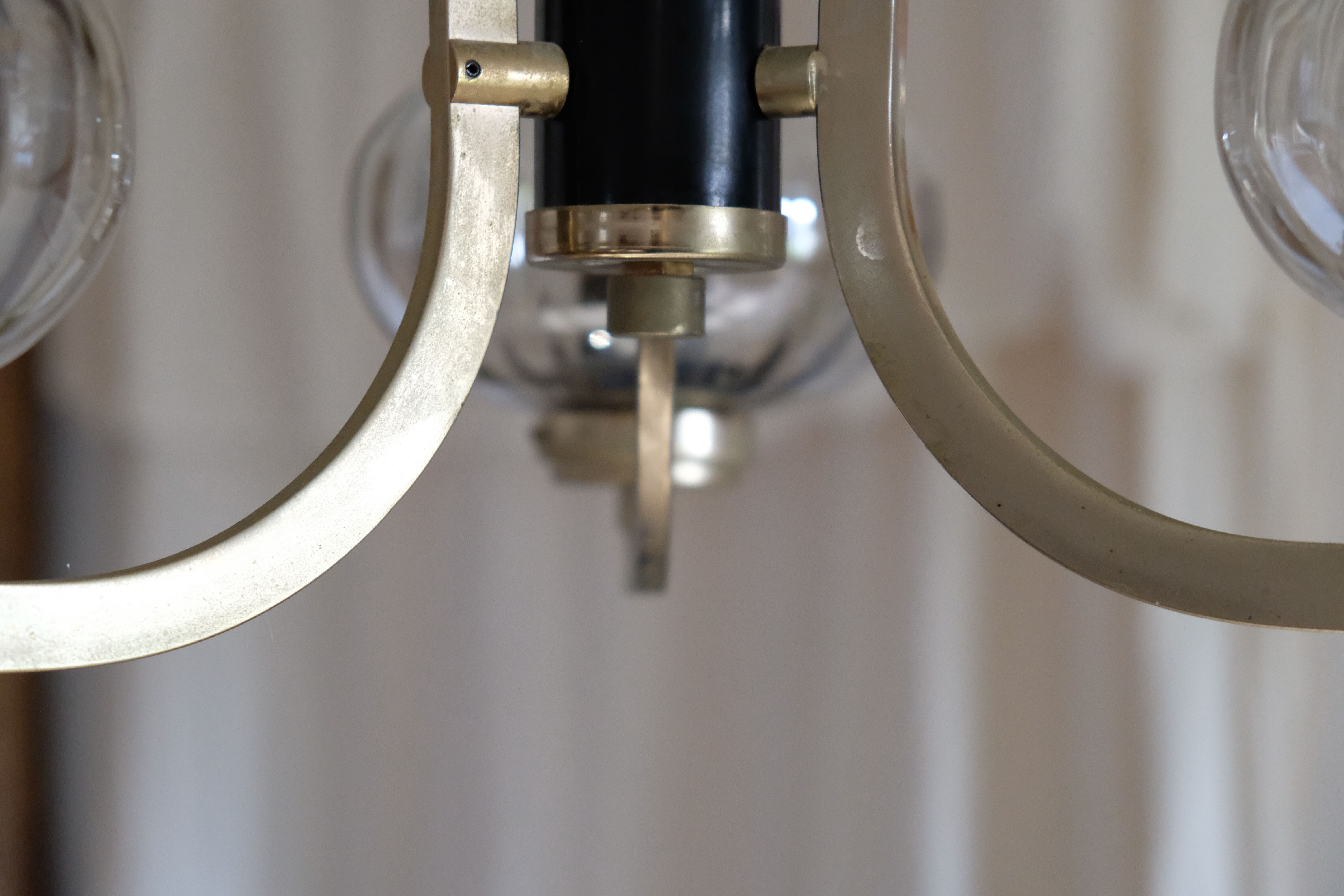 Smoky glass, brass and steel ceiling light