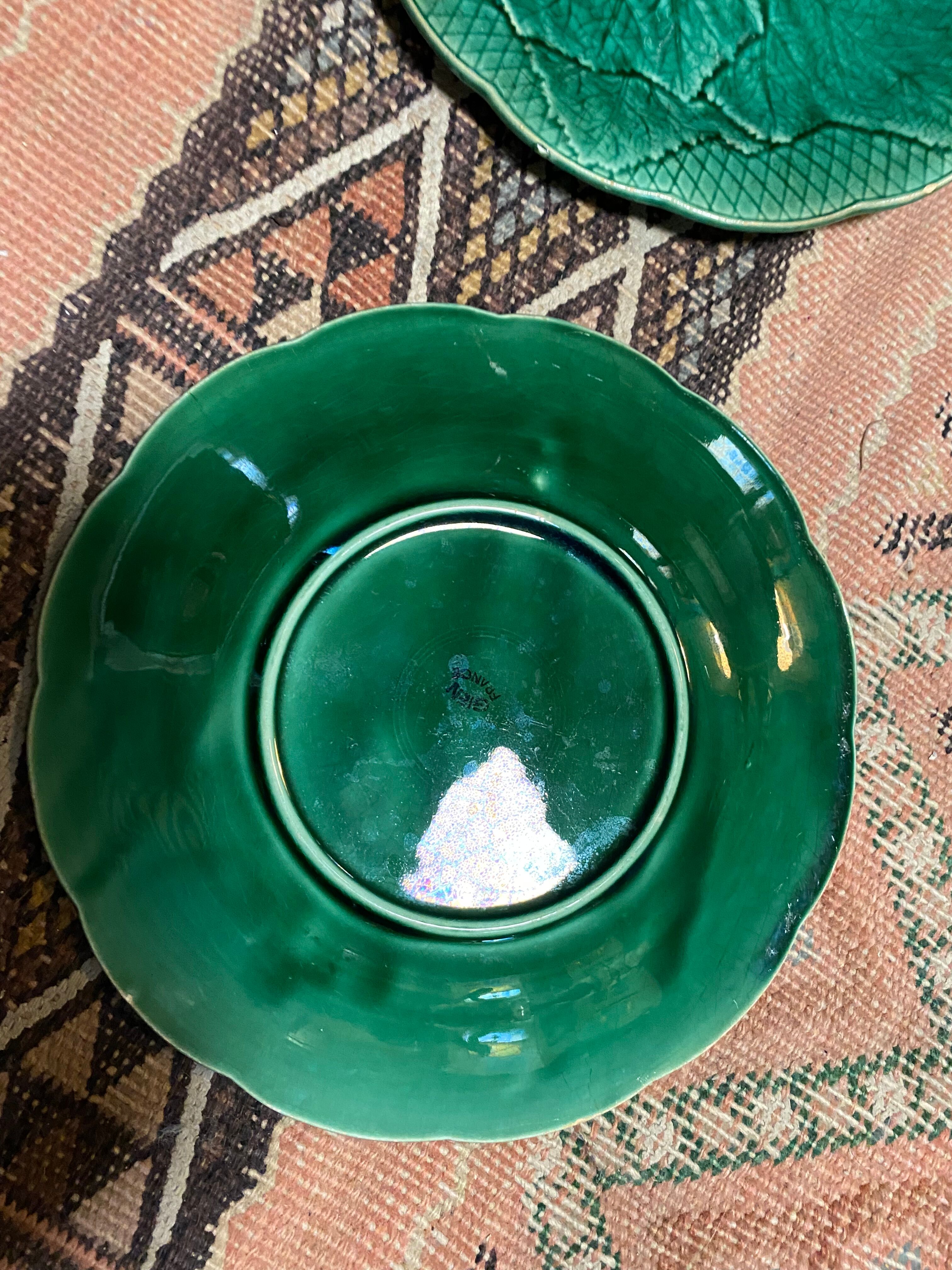 Series of 6 leaves plates in Gien slip