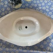 Antique porcelain sauce boat with bamboo pattern.