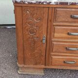 Buffet en bois massif 4 tiroirs - marbre rouge - 1950