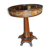 Gueridon marquetry and bronze central foot harness