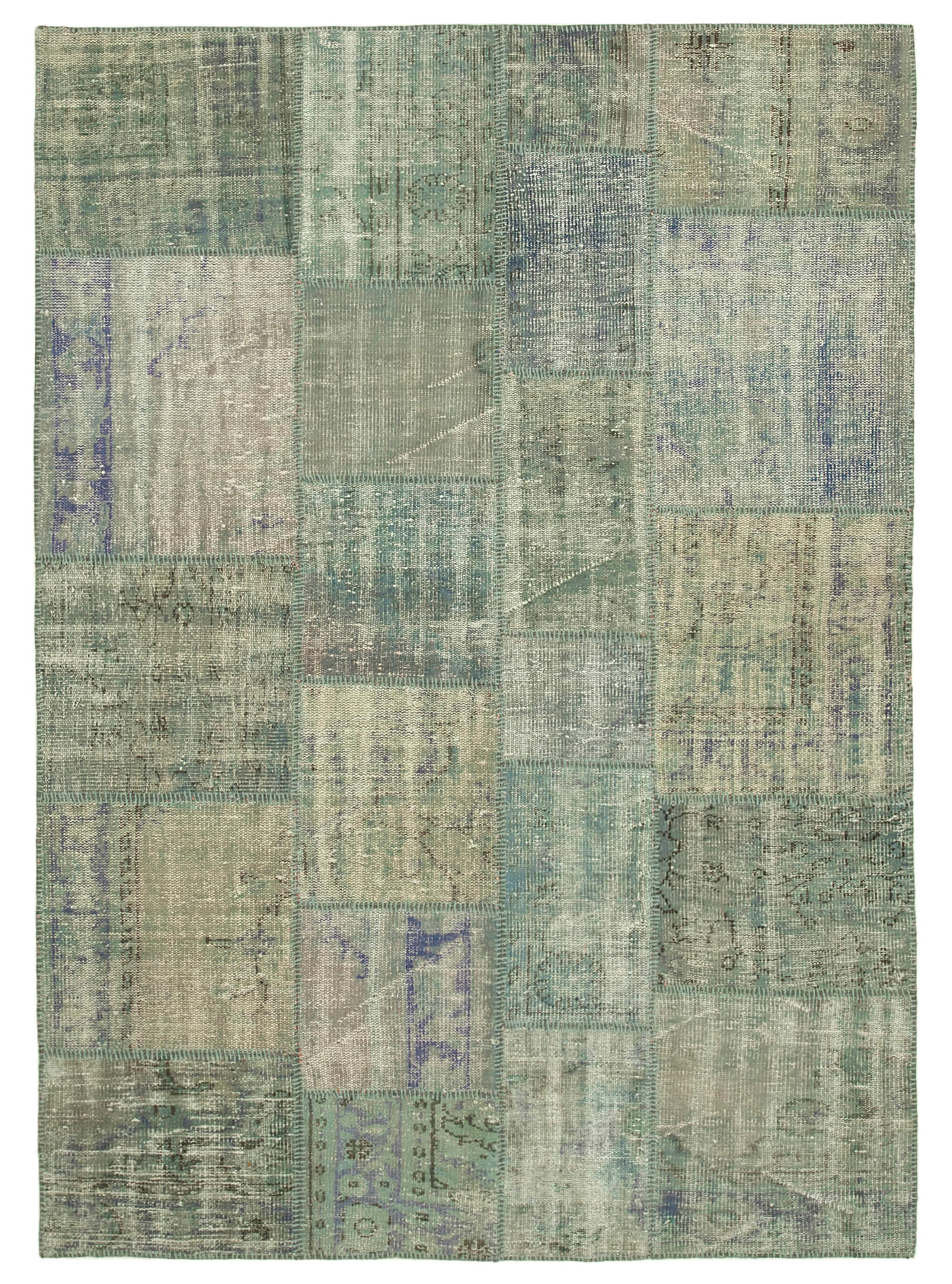 Handwoven Turkish Contemporary 175 cm x 242 cm Grey Patchwork Carpet