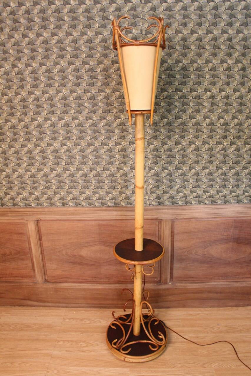 Rattan And Bamboo Floor Lamp 60's
