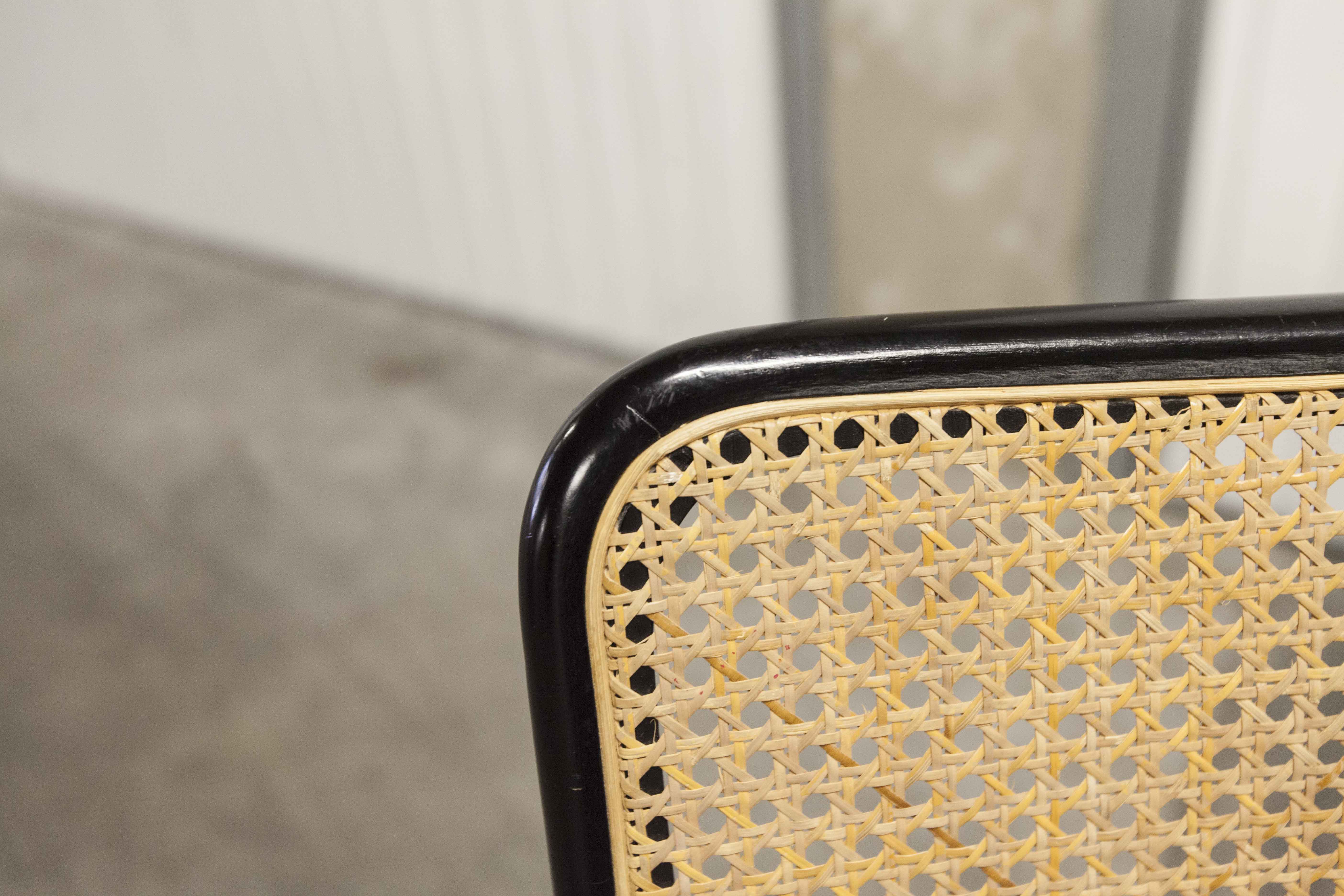Pair of black Breuer b32 chairs and cannage