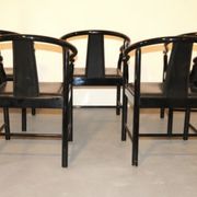 Set of 5 black lacquered leather dining chairs similar to China Chair Wegner