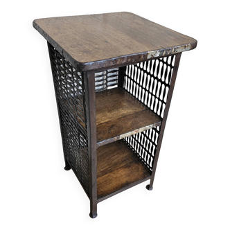 Bedside table - wrought iron and teak pedestal table