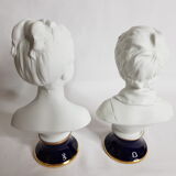 Porcelain biscuit busts by Camille Tharaud, children Louise and Alexandre Brongniart after Houdon