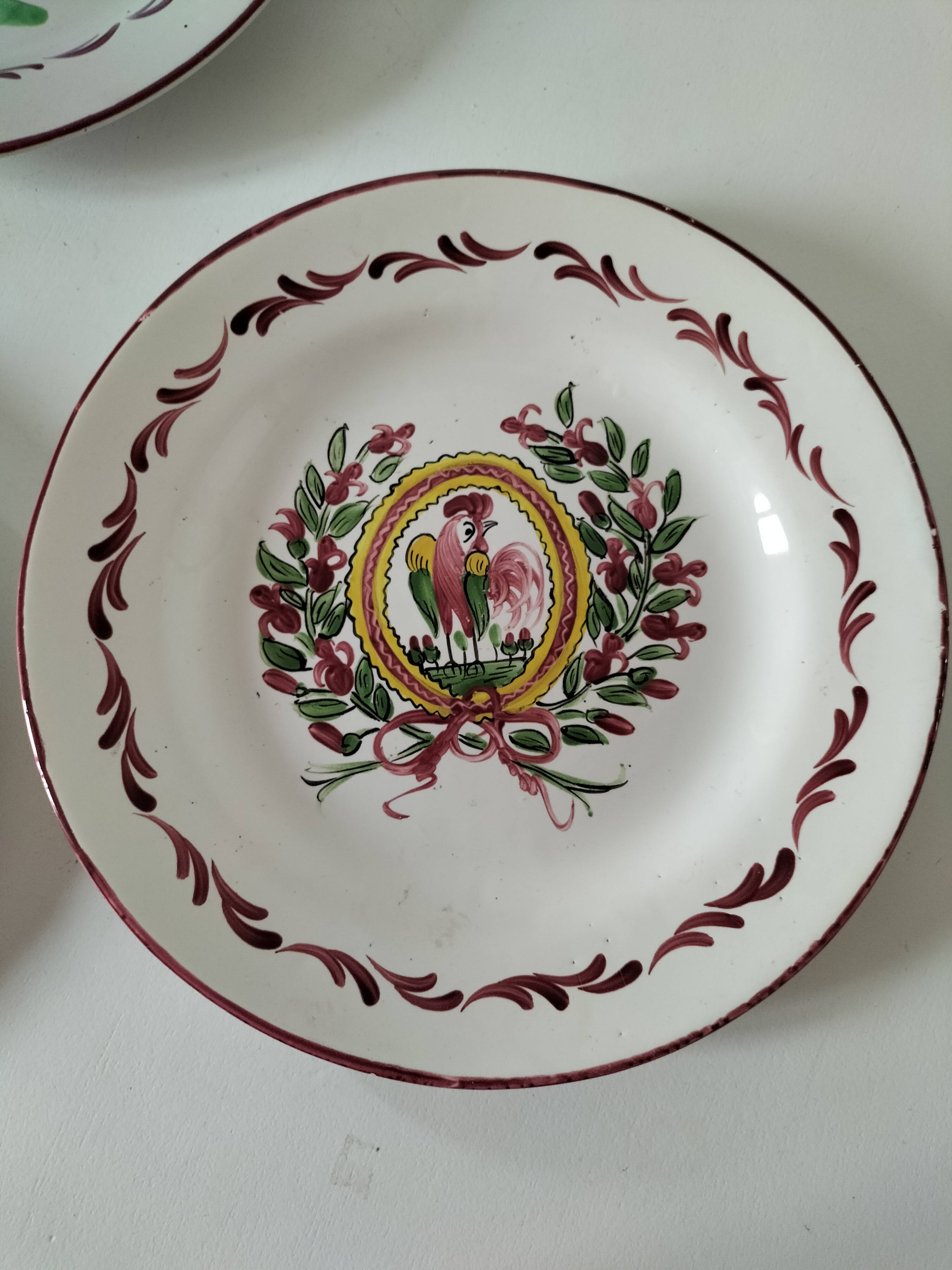 Trio of plates with rooster - Eastern earthenware