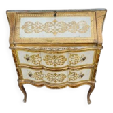 Commode 2 tiroirs, secrétaire en bois doré