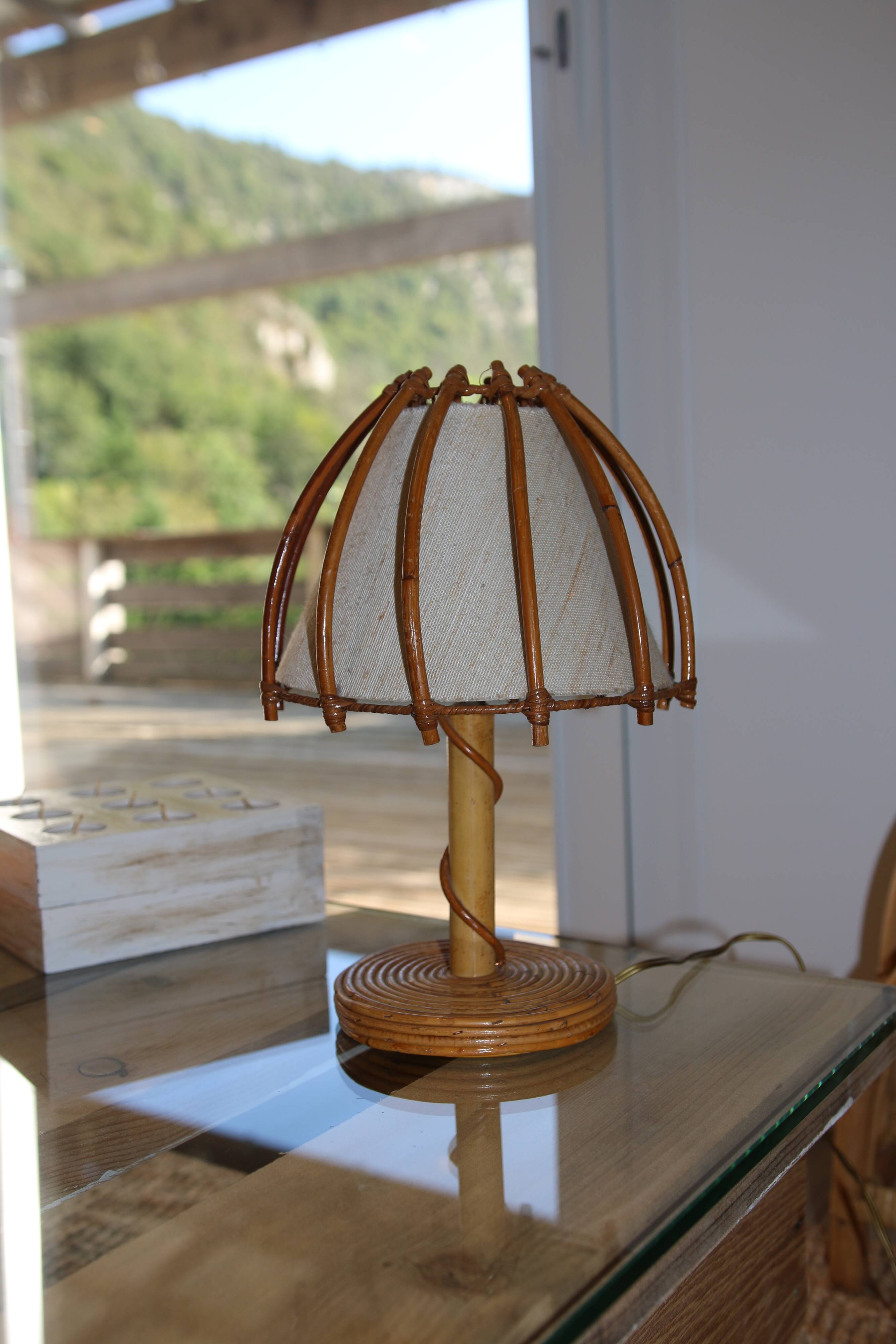 Louis Sognot rattan lamp, 1950s-60s