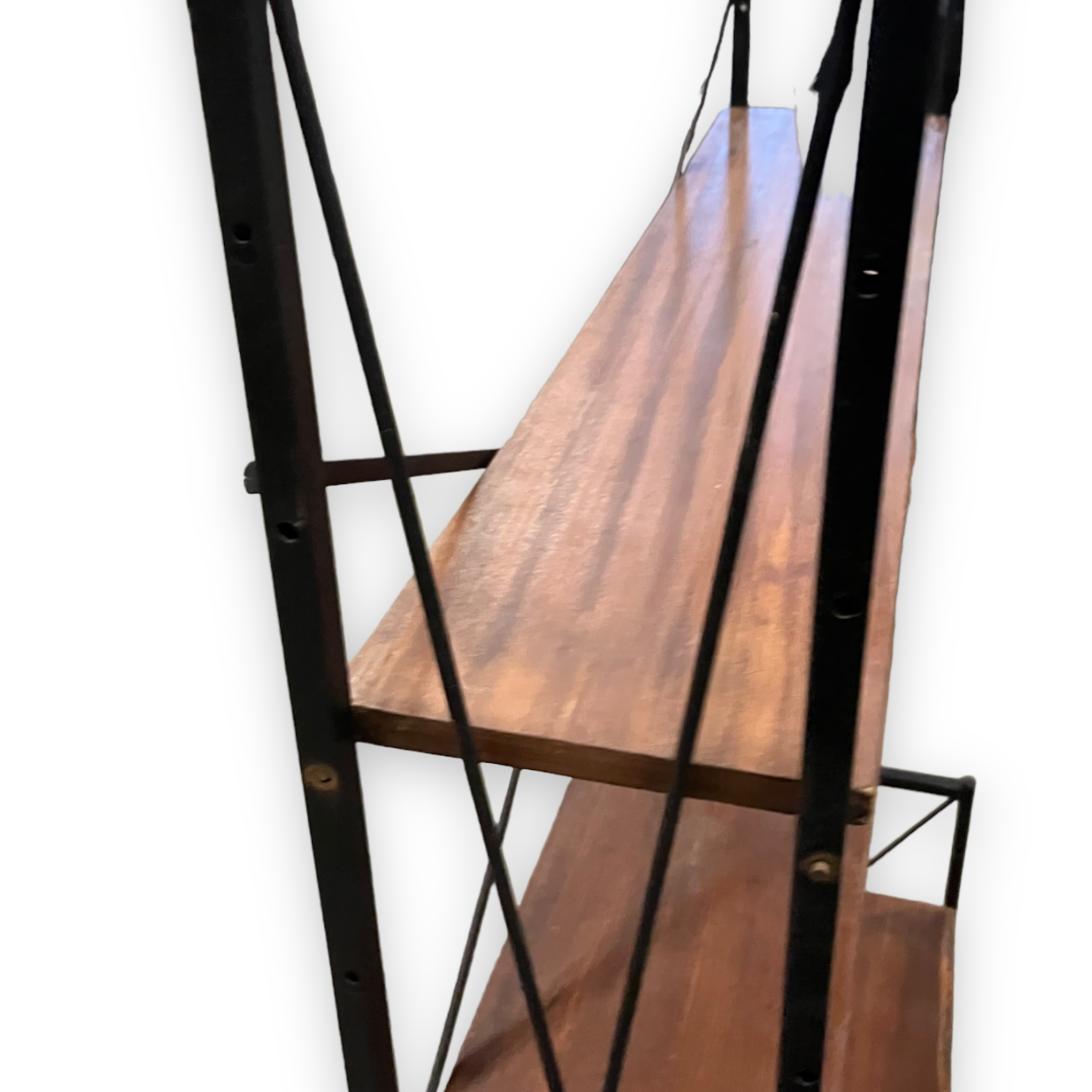 1950s teak and black metal shelf bookcase