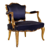 Louis XV style armchairs with original navy blue silk upholstery