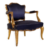 Louis XV style armchairs with original navy blue silk upholstery