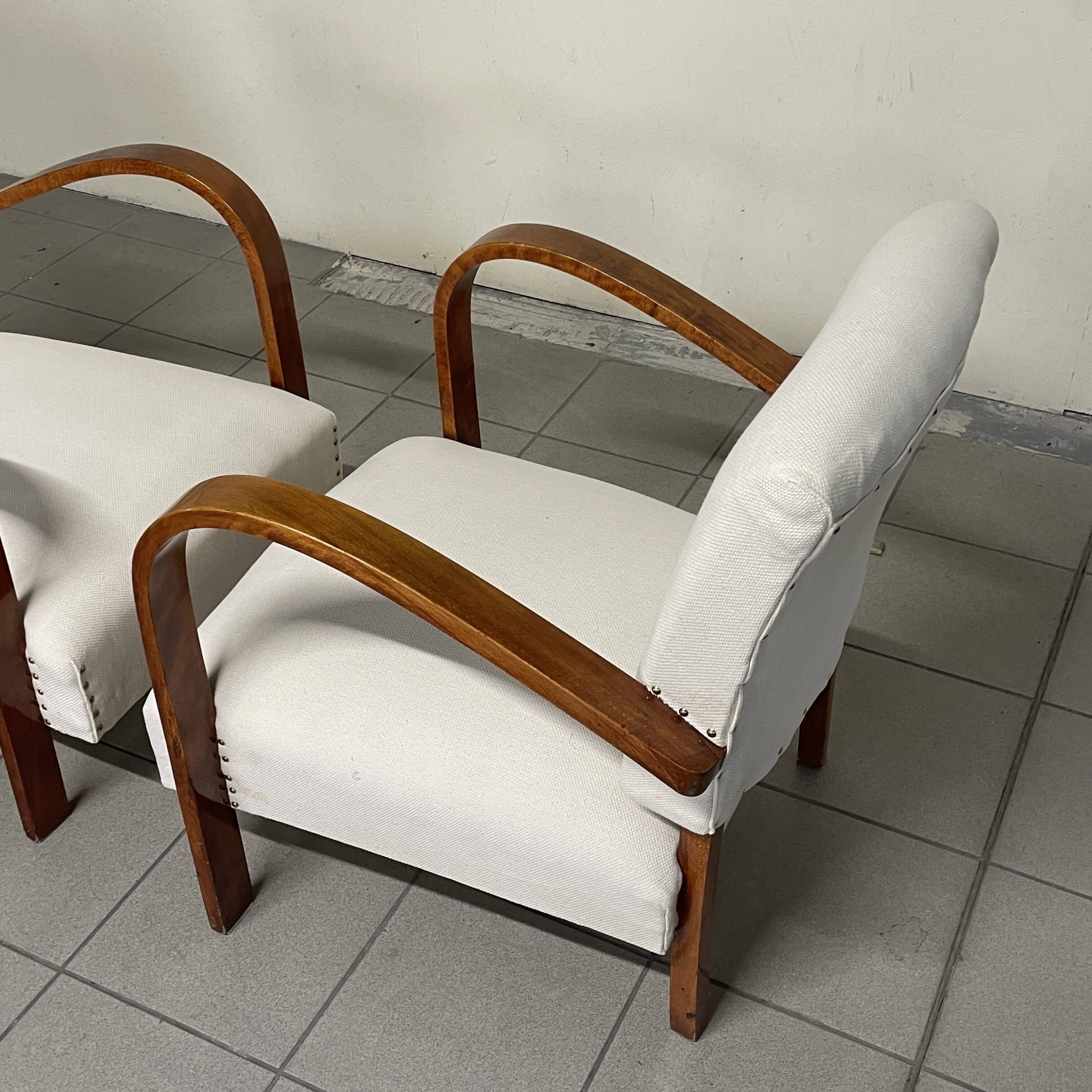Pair of Art Deco Armchairs in Curved Wood, Italian Manufacture, 1930s - 1940s