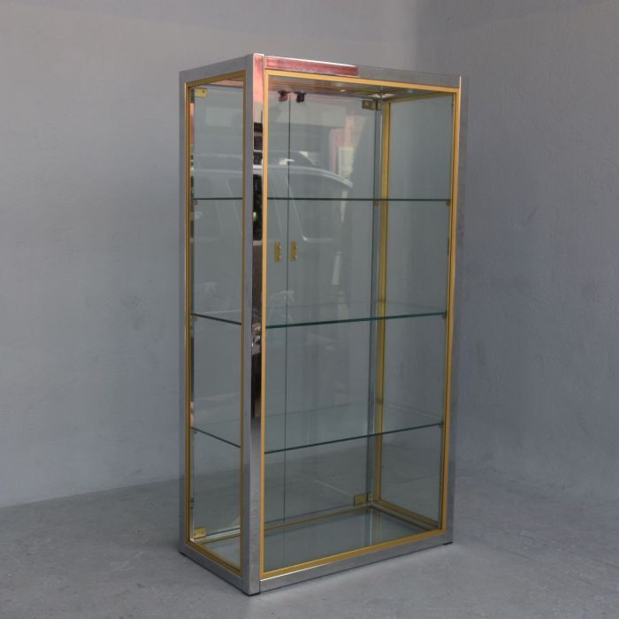 Vitrine vintage métal chromé et doré par Renato Zevi