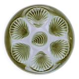 Set of 6 Moulin des Loups oyster plates – vintage green earthenware