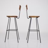 Paire de tabourets modernistes en rotin Erwin Behr