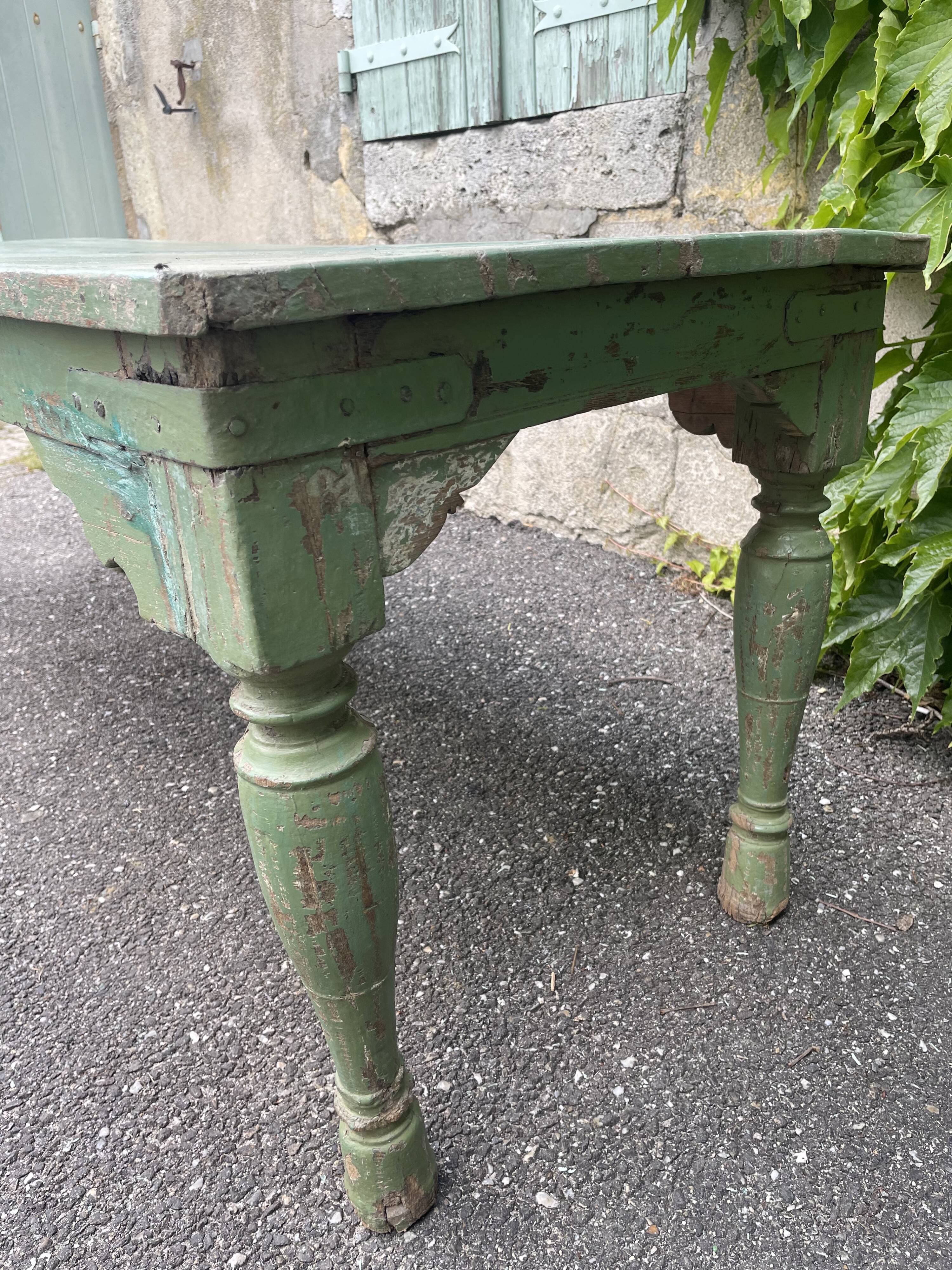 Indian coffee table in green lacquered teak