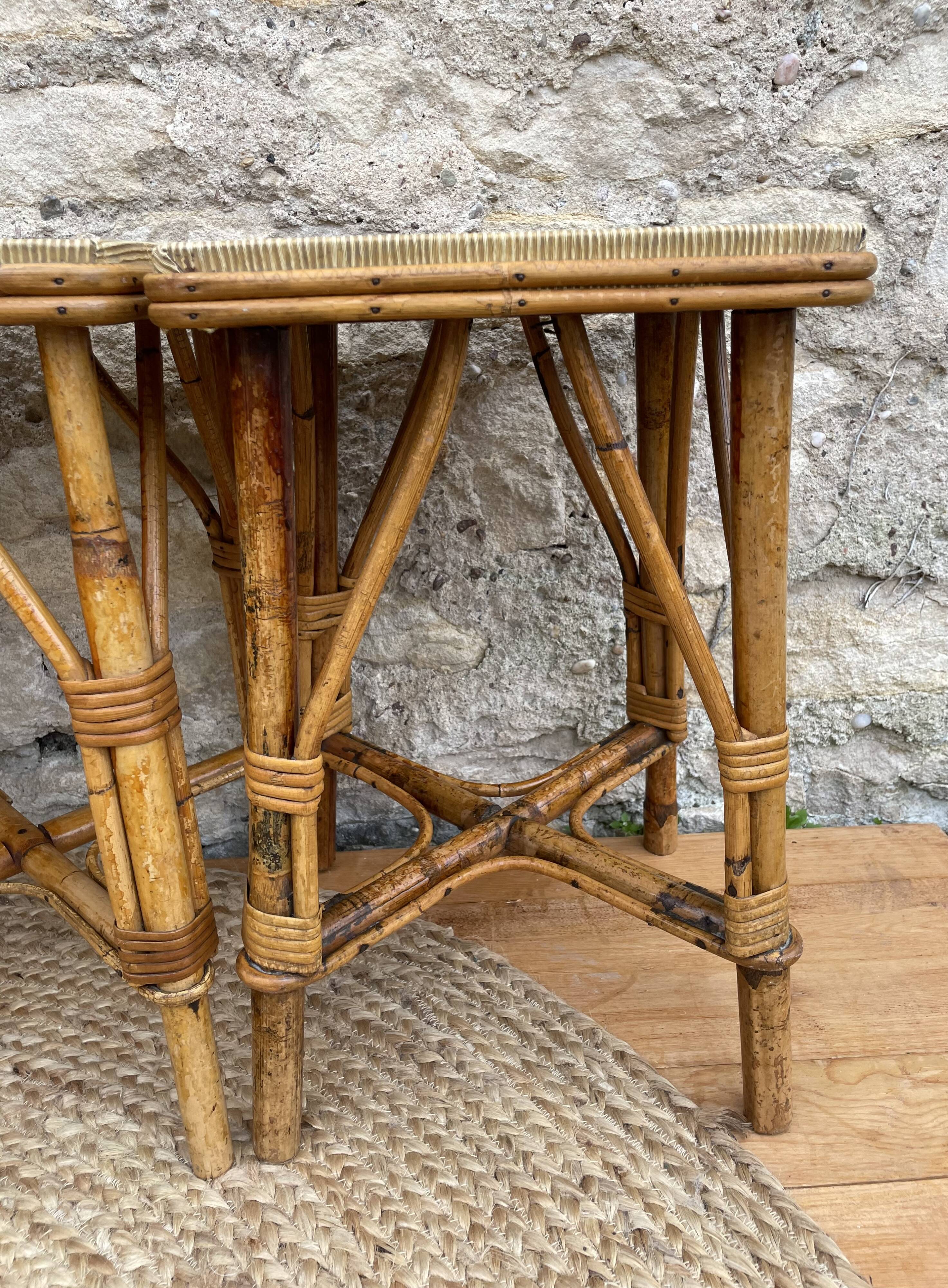 Set of four rattan stools