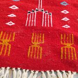 Hand-woven red carpet in natural wool 60x115cm