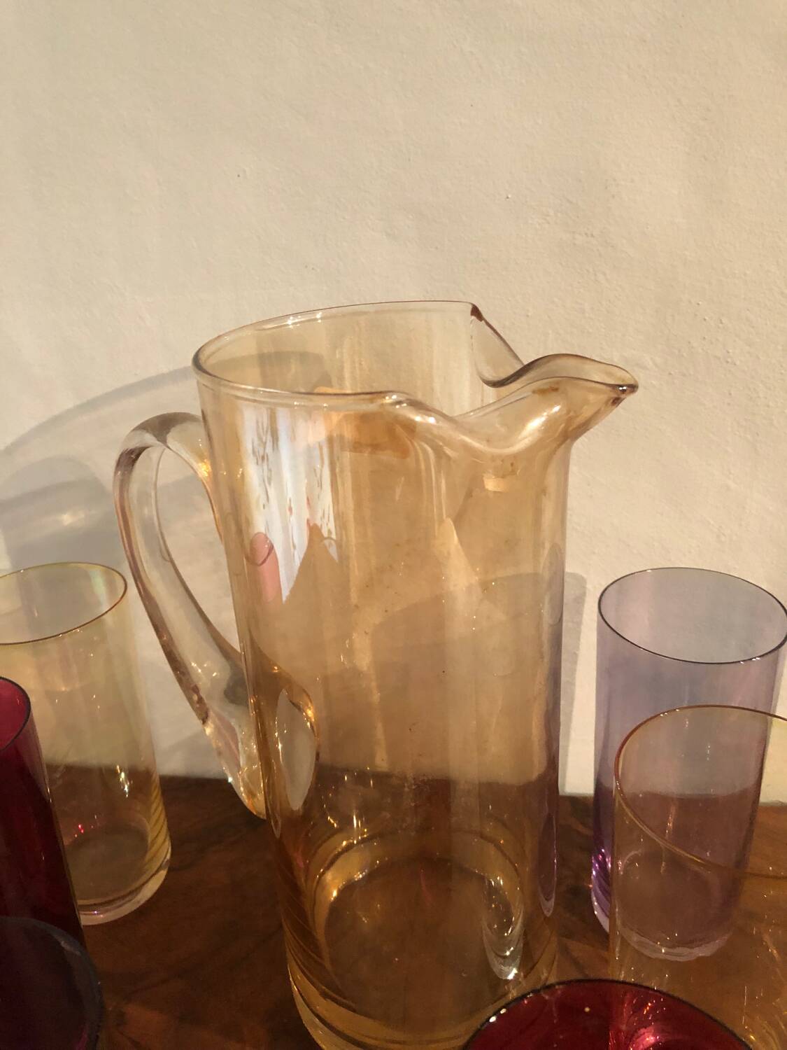 Vintage colored carafe and glasses