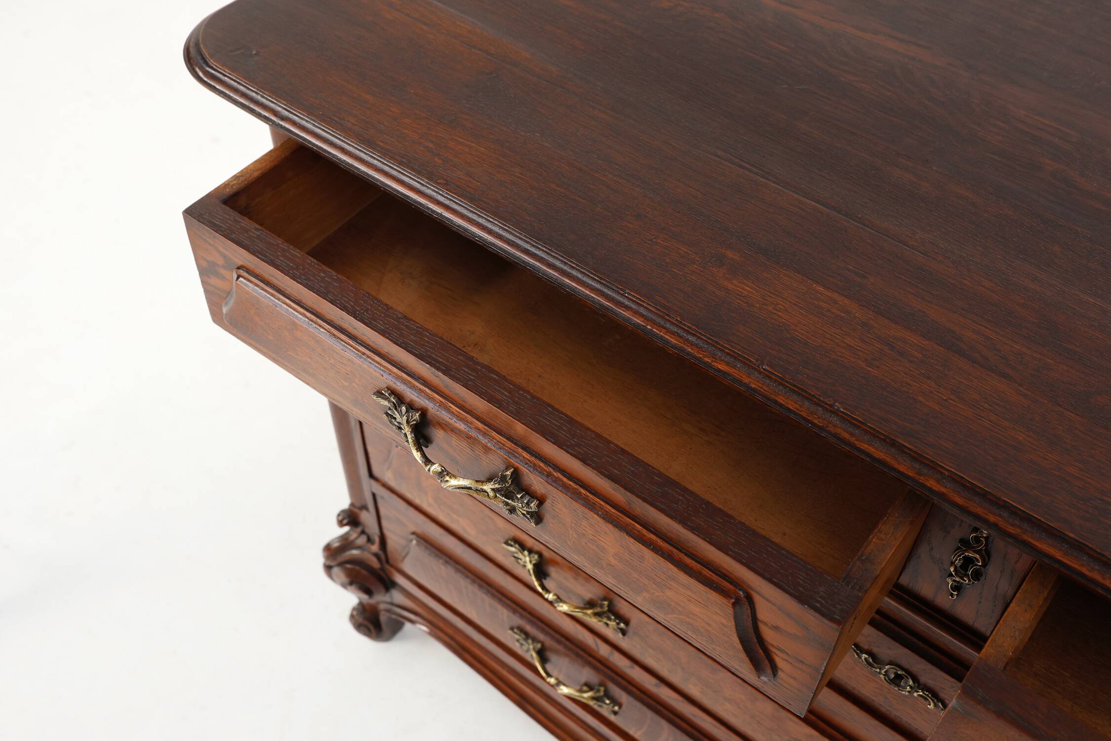 French Antique carved oak chest of drawers