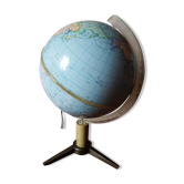 Bright vintage Earth globe brand Vulliermes with metal tripod foot